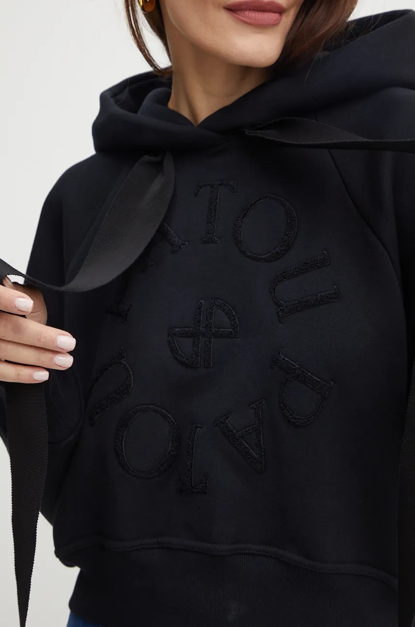 Βαμβακερή μπλούζα Patou γυναικεία, χρώμα: μαύρο, με κουκούλα, JE0699995 φωτογραφία