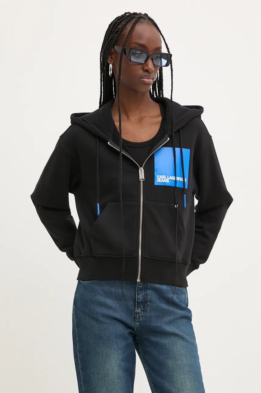 

Суичър Karl Lagerfeld Jeans в черно с качулка с принт 246J1807, Черен