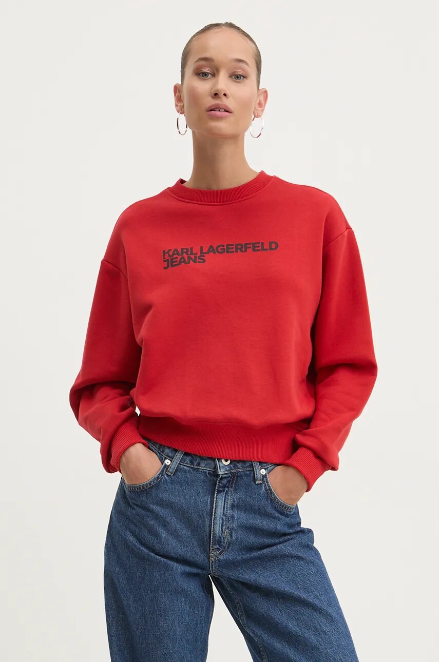 Karl Lagerfeld Jeans bluza femei, culoarea rosu, cu imprimeu, 246J1809