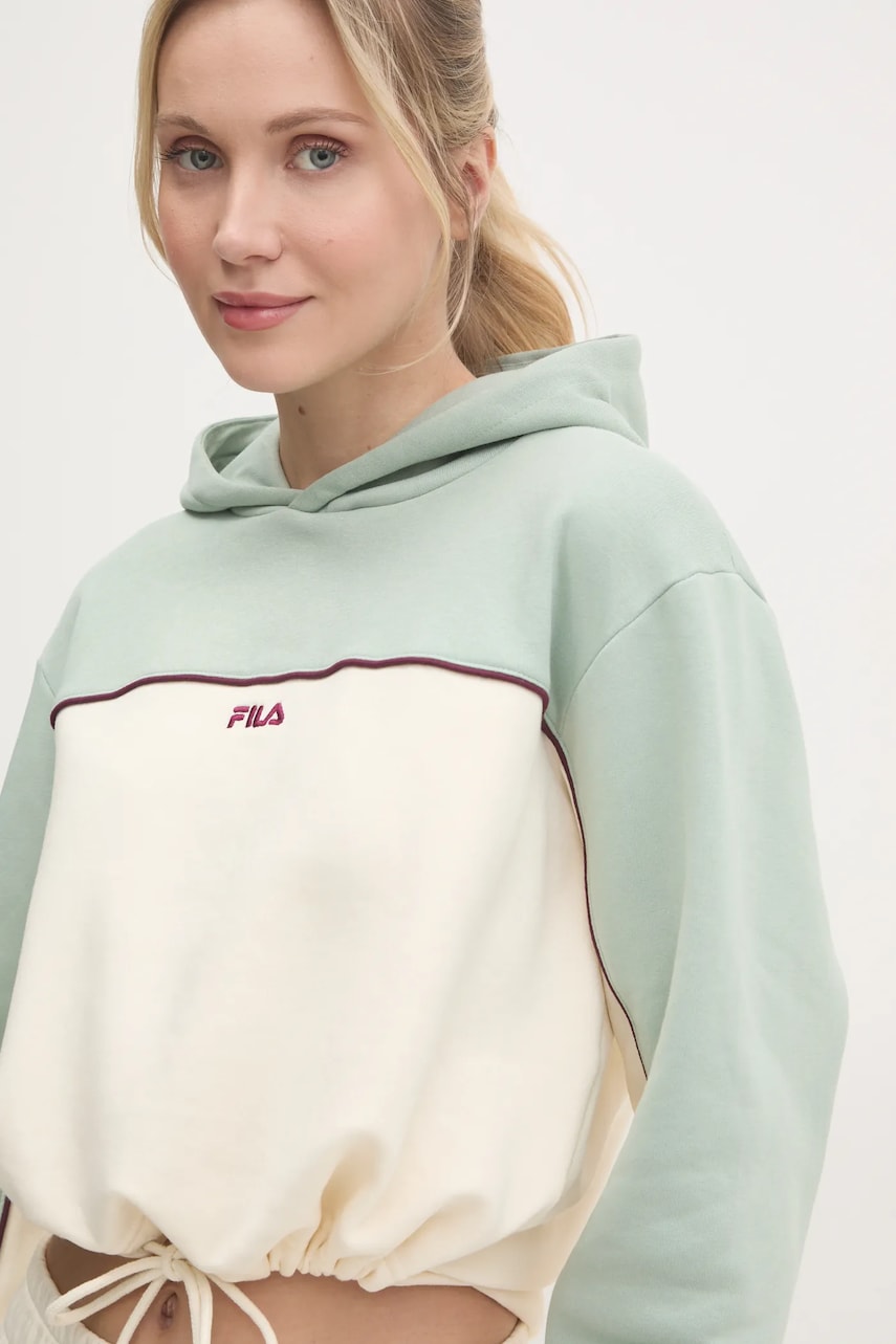 Fila bluza Laagna femei, culoarea verde, cu glugă, cu imprimeu, FAW0907 Fila bluza Laagna femei, culoarea verde, cu glugă, cu imprimeu, FAW0907