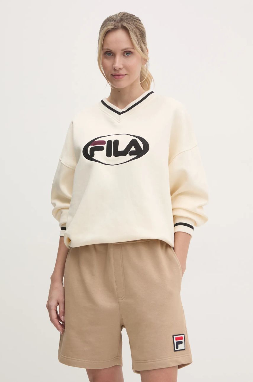 Fila bluza Langerma femei, culoarea bej, cu imprimeu, FAW0894