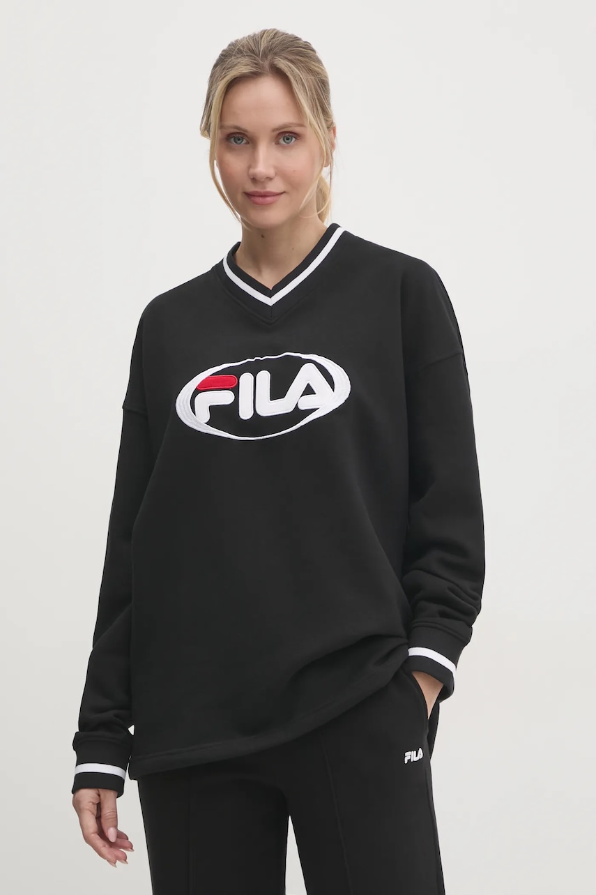 Fila bluza Langerma femei, culoarea negru, cu imprimeu, FAW0894 Fila bluza Langerma femei, culoarea negru, cu imprimeu, FAW0894