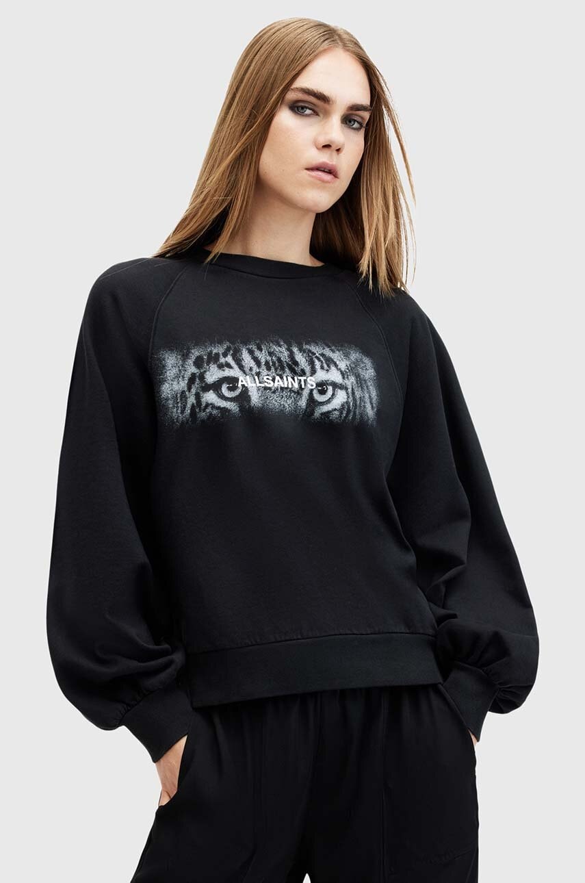AllSaints hanorac de bumbac STARE CYGNI femei, culoarea negru, cu imprimeu, W089JB