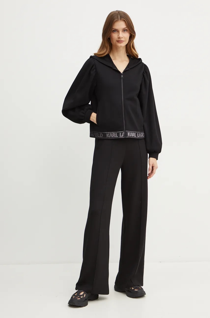 Кофта Karl Lagerfeld женская цвет чёрный с капюшоном однотонная 246W1803 Кофта Karl Lagerfeld женская цвет чёрный с капюшоном однотонная 246W1803