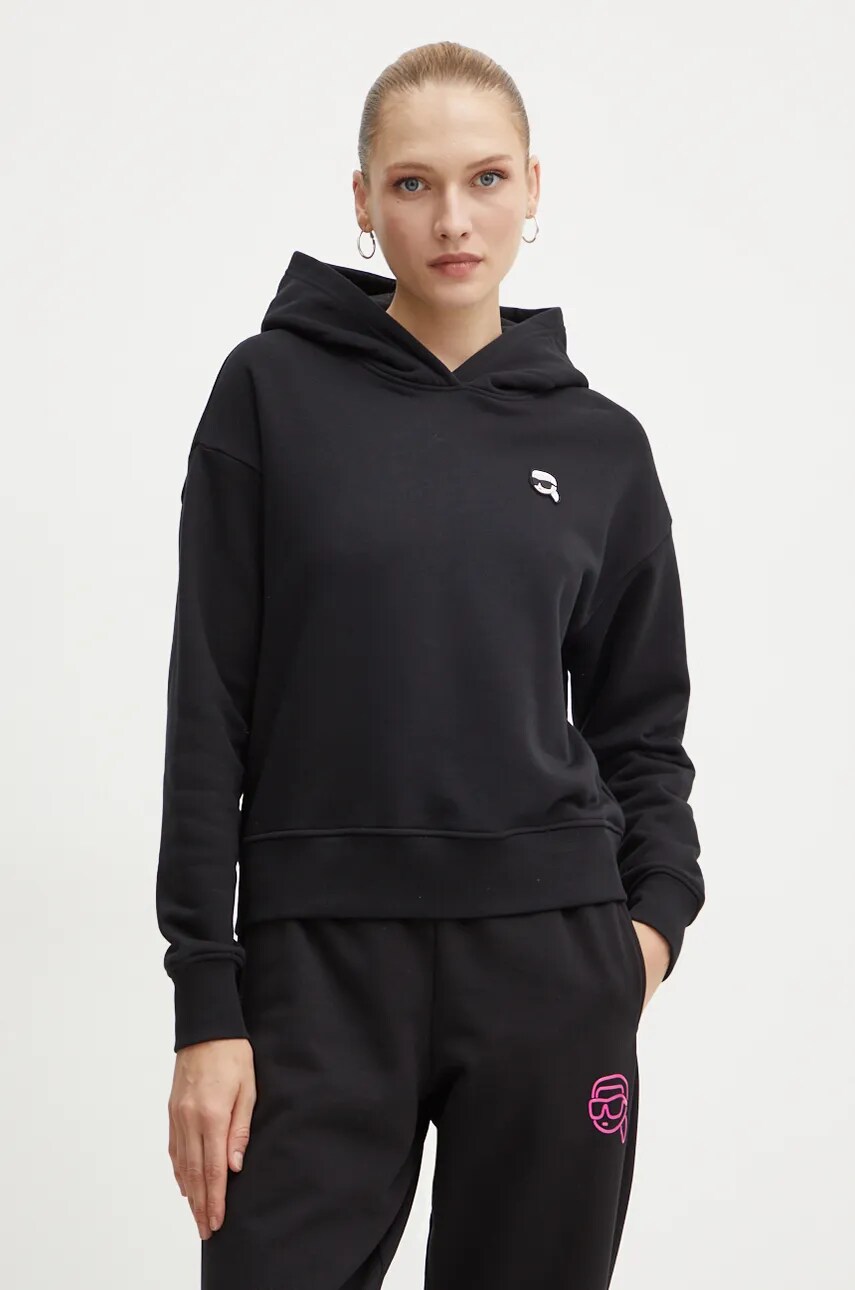 Karl Lagerfeld bluza femei, culoarea negru, cu gluga, neted, 246W1819