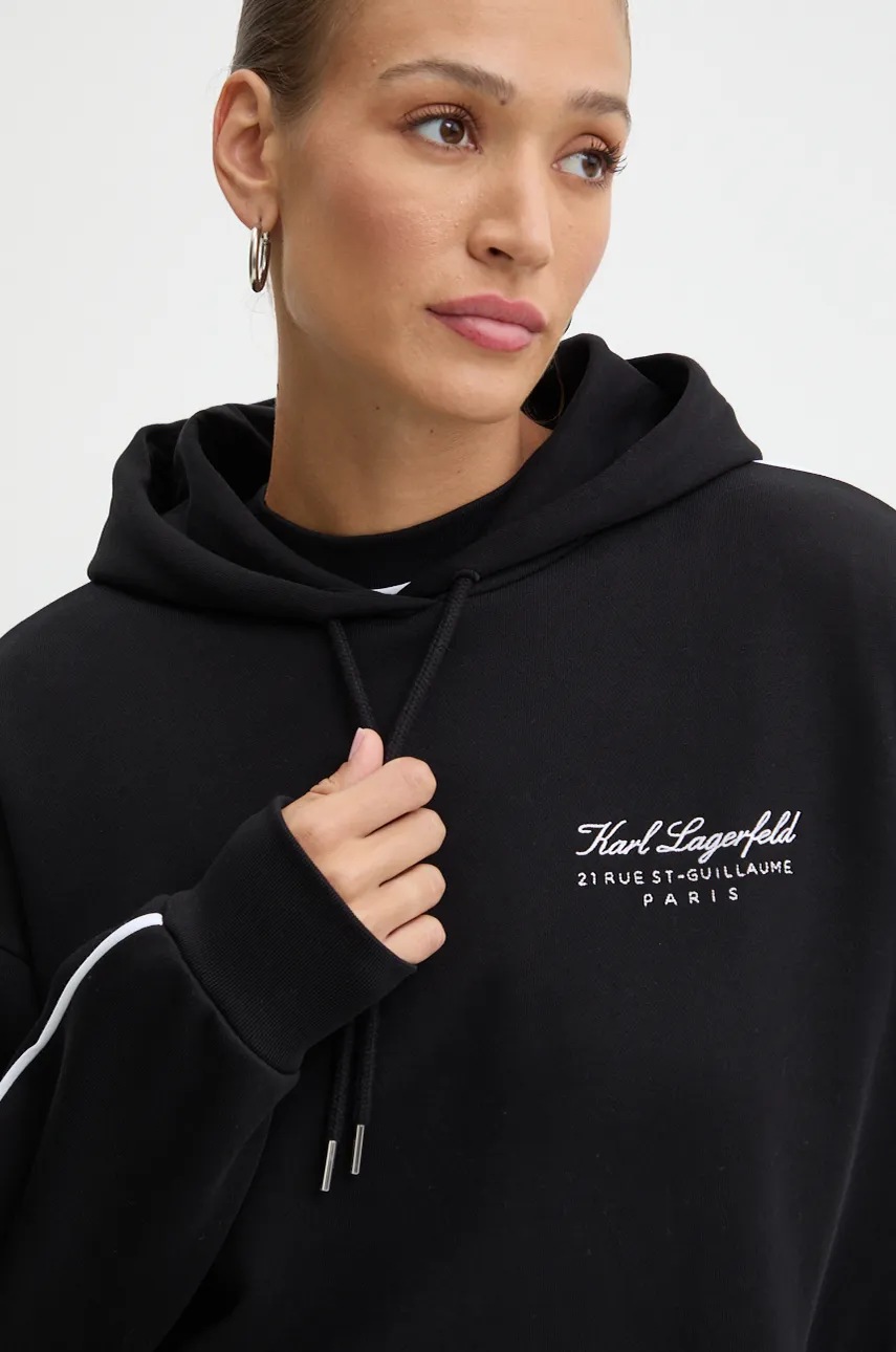 Кофта Karl Lagerfeld жіноча колір чорний з капюшоном з аплікацією 246W2109 