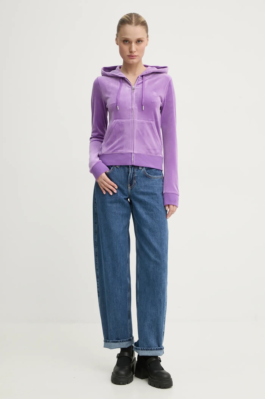 Кофта Juicy Couture ROBERTSON CLASS женская цвет фиолетовый с капюшоном однотонная JCAP176 Кофта Juicy Couture ROBERTSON CLASS женская цвет фиолетовый с капюшоном однотонная JCAP176