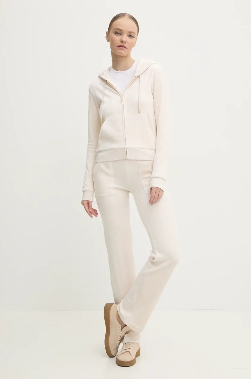 Кофта из велюра Juicy Couture ROBERTSON GOLD цвет бежевый с капюшоном меланж JCAP176G Кофта из велюра Juicy Couture ROBERTSON GOLD цвет бежевый с капюшоном меланж JCAP176G