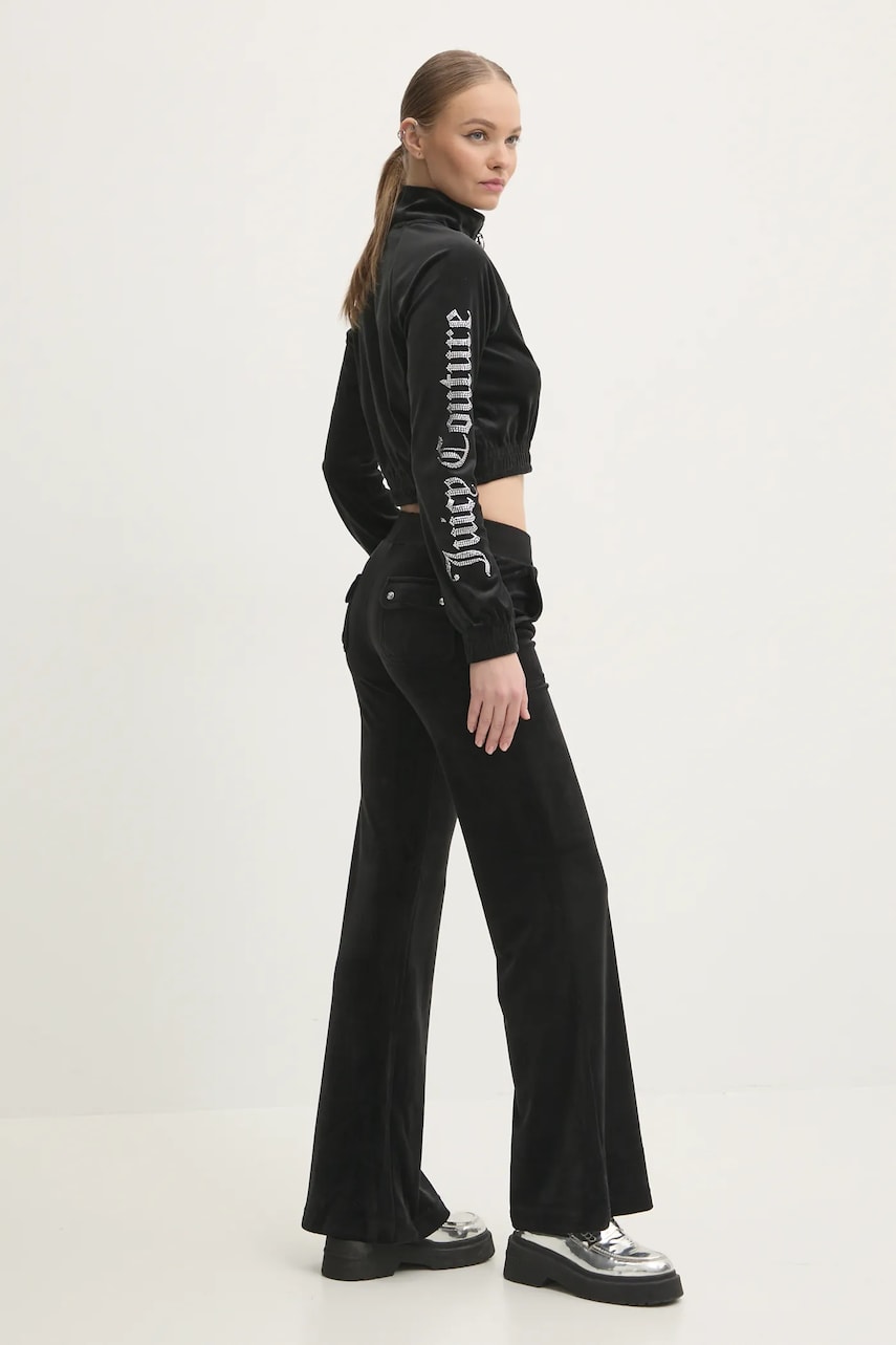 Juicy Couture bluză din velur TASHA LOGO TRACKTOP culoarea negru, neted, JCWCT24305 Juicy Couture bluză din velur TASHA LOGO TRACKTOP culoarea negru, neted, JCWCT24305