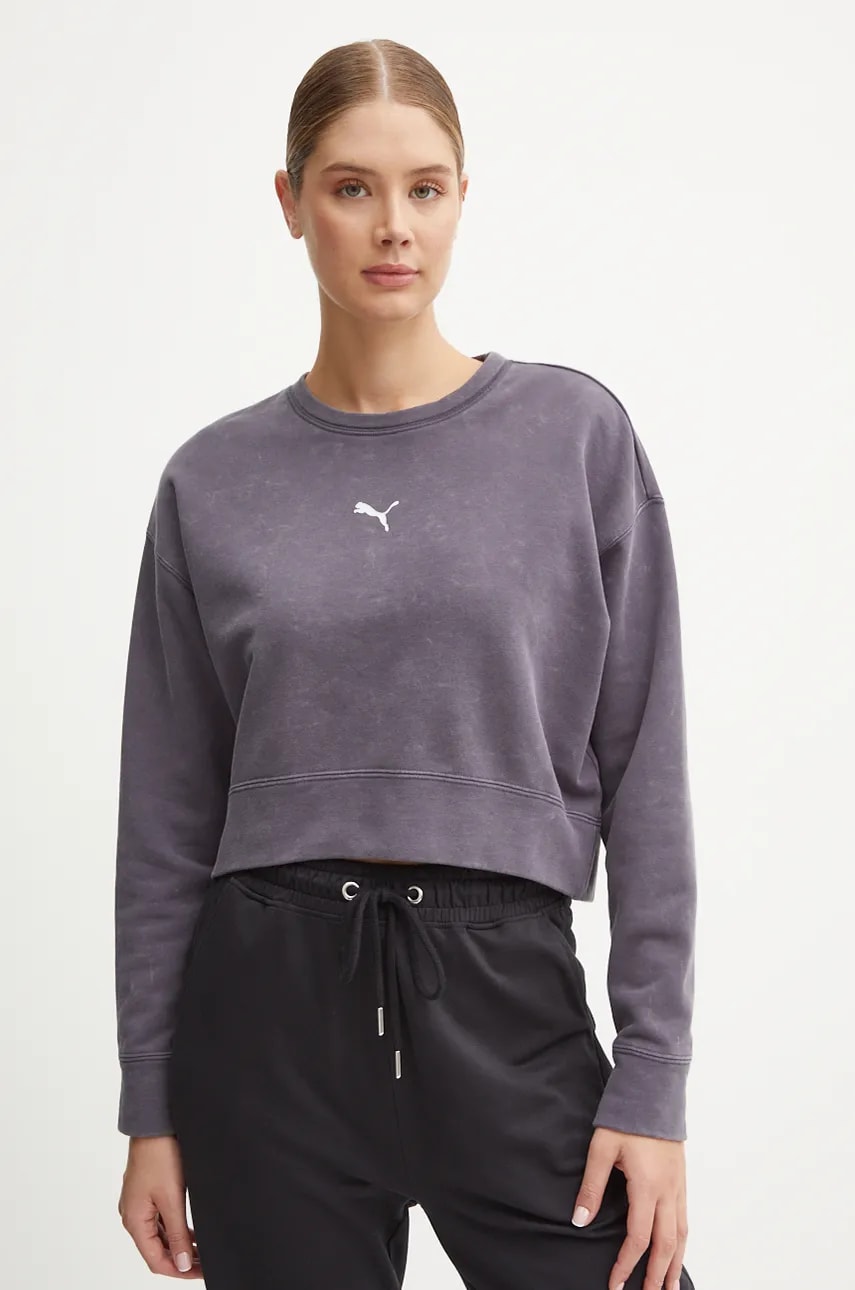 Puma hanorac de bumbac femei, culoarea gri, neted, 626799 Puma hanorac de bumbac femei, culoarea gri, neted, 626799