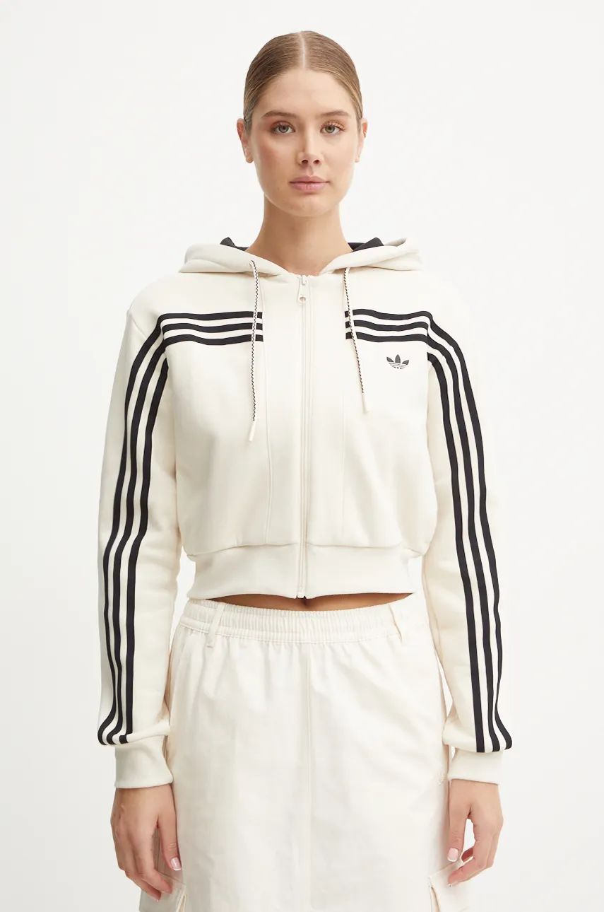 adidas Originals bluza femei, culoarea bej, cu glugă, modelator, JN7664