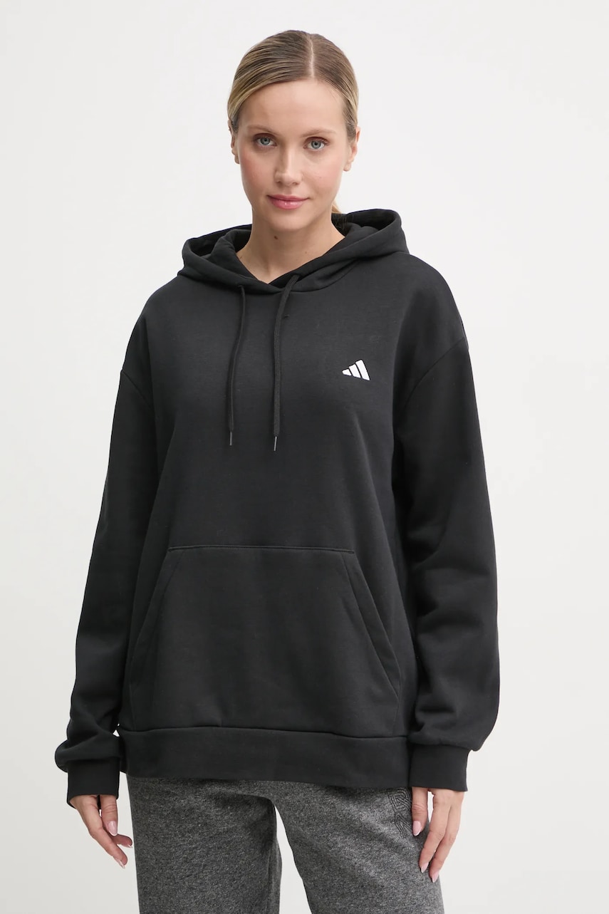 adidas bluză Essentials femei, culoarea negru, cu glugă, uni, IW0220 adidas bluză Essentials femei, culoarea negru, cu glugă, uni, IW0220