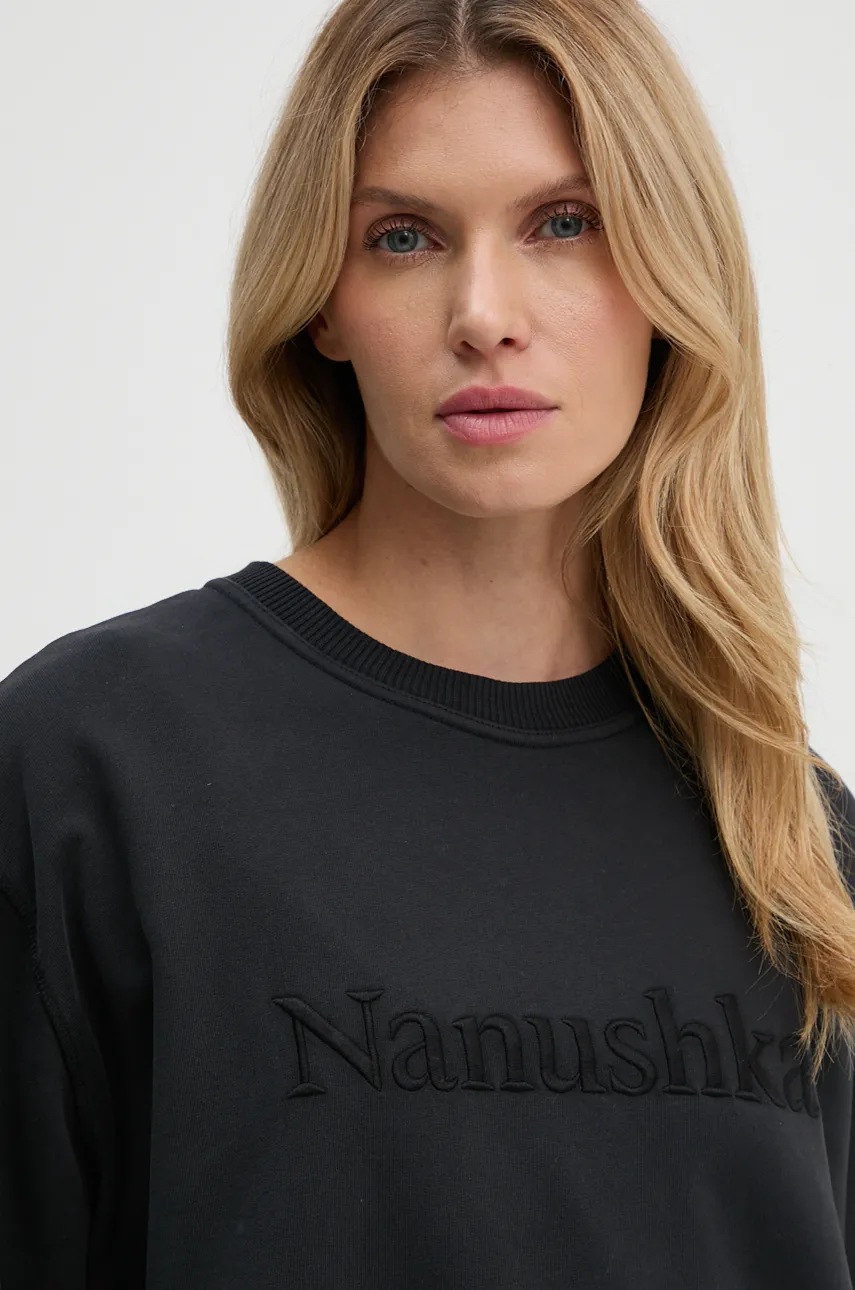 Βαμβακερή μπλούζα Nanushka REMY γυναικεία, χρώμα: μαύρο, NU24CRSH00299 φωτογραφία