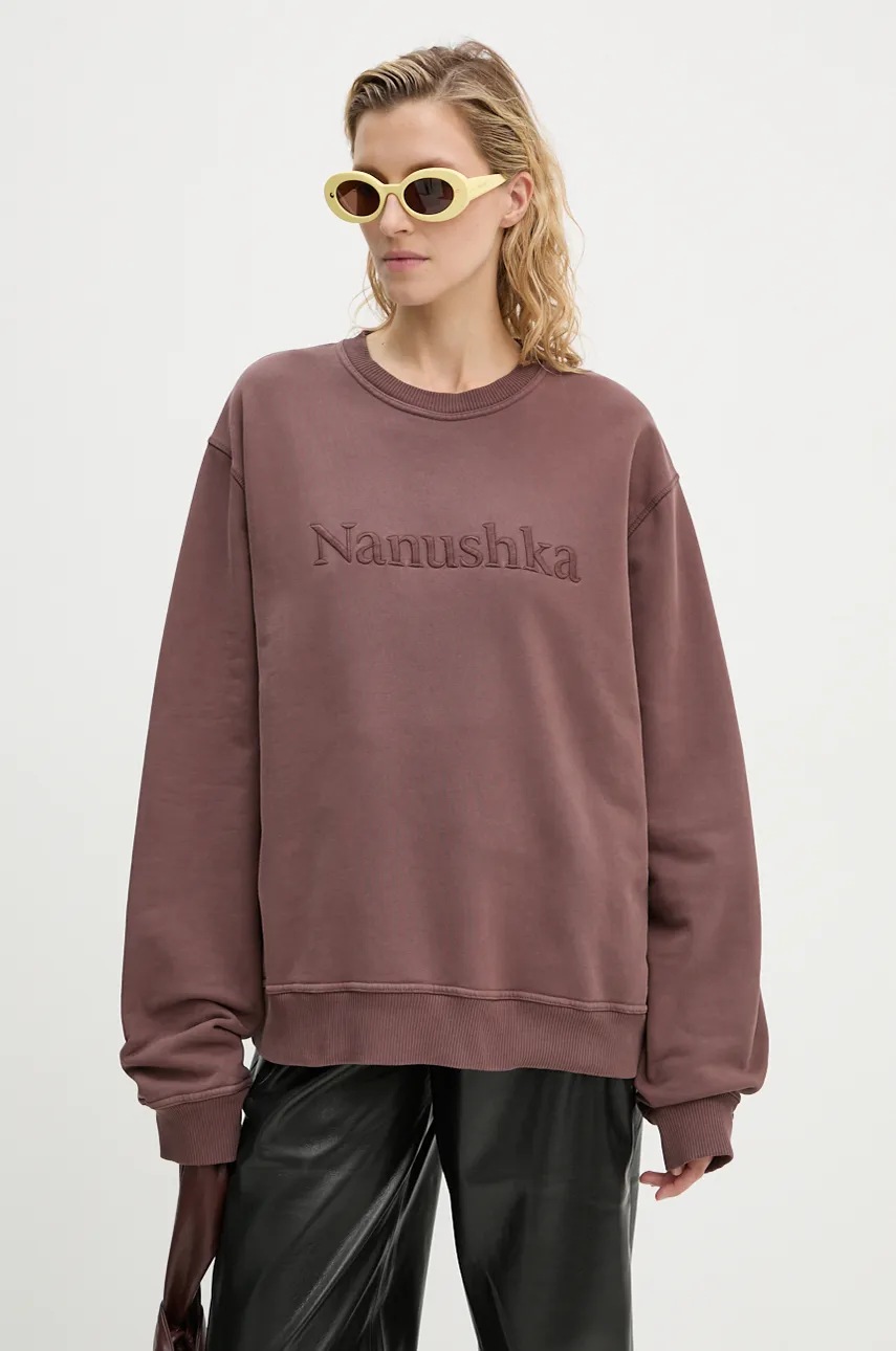 

Памучен суичър Nanushka REMY в кафяво с апликация NU24PFSH03478, Кафяв