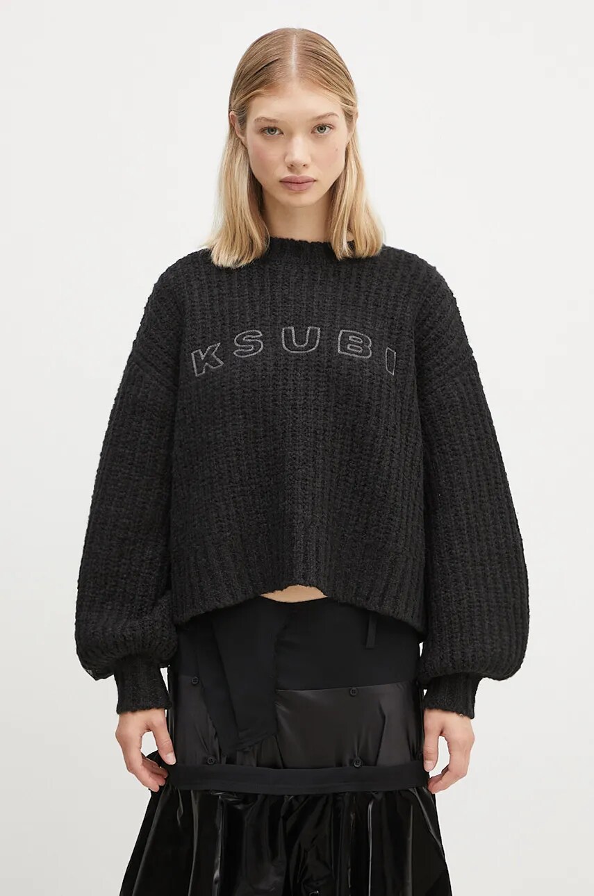 KSUBI pulover de lână Bookie Knit femei, culoarea negru, călduros, WFA24KW003