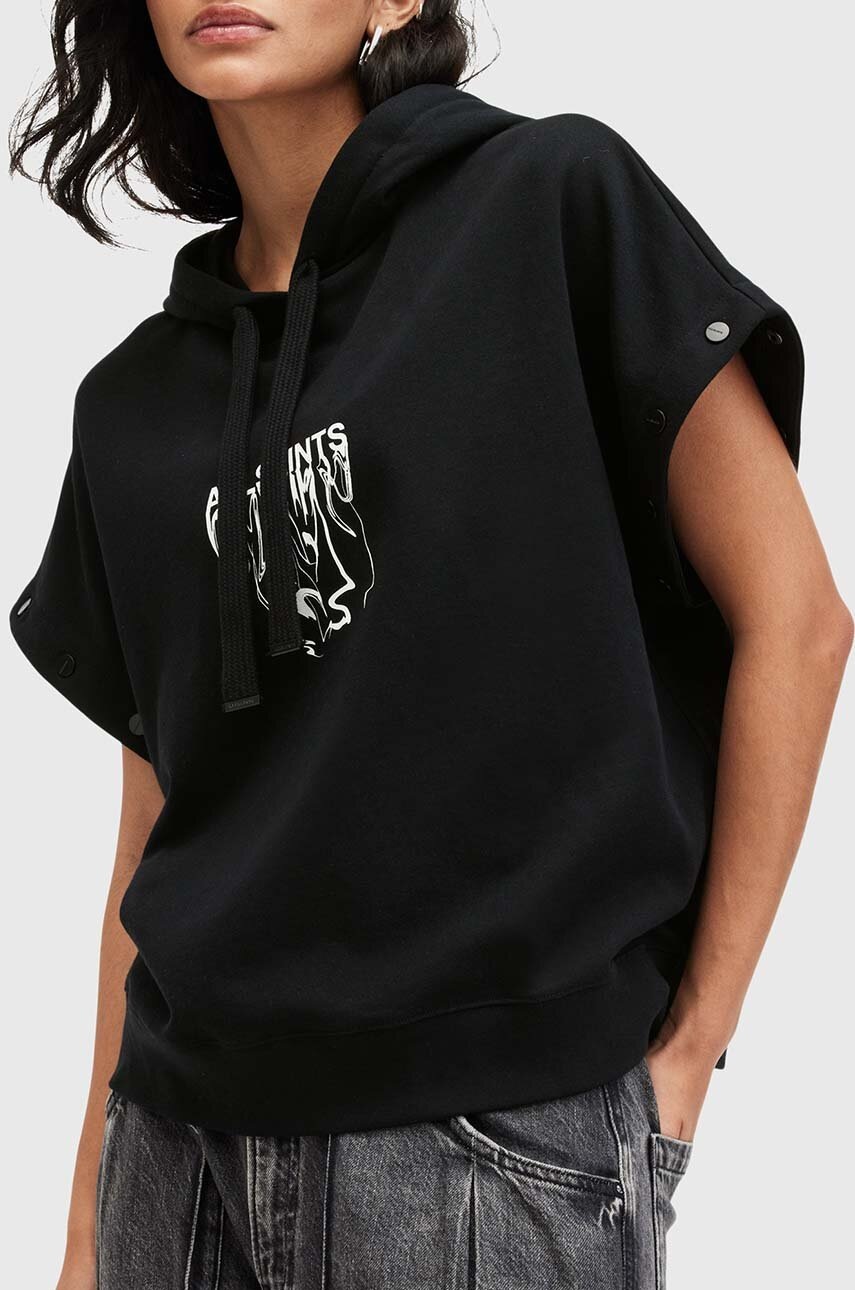 Бавовняна кофта AllSaints INKSNTS AMPHIA HOODY жіноча колір чорний з капюшоном з принтом W105JB 