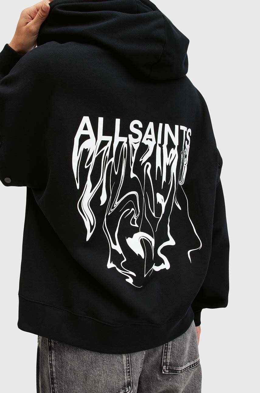 Бавовняна кофта AllSaints INKSNTS AMPHIA HOODY жіноча колір чорний з капюшоном з принтом W105JB 