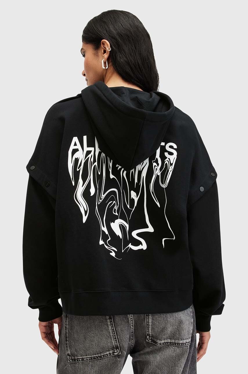 Бавовняна кофта AllSaints INKSNTS AMPHIA HOODY жіноча колір чорний з капюшоном з принтом W105JB 