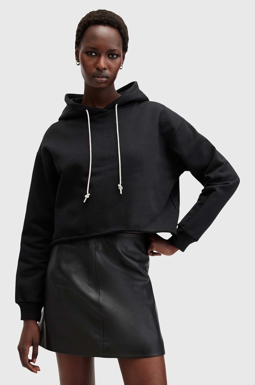 AllSaints hanorac de bumbac PIPPA SPARKLE HOODY femei, culoarea negru, cu gluga, neted, W117JB