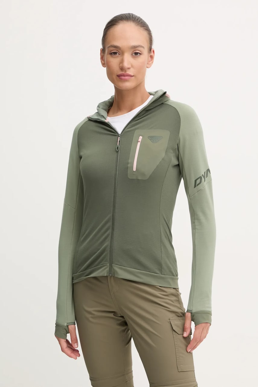 Dynafit hanorac Radical Polartec culoarea verde, cu gluga, modelator, 08.0000071123