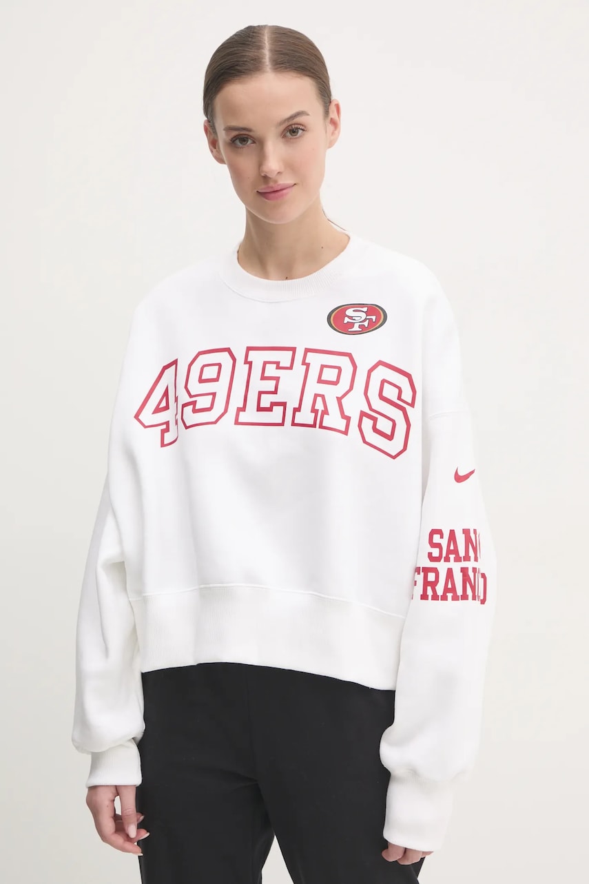 Nike bluza San Francisco 49ers femei, culoarea alb, cu imprimeu, 01D7-11QR-73-AZ1 Nike bluza San Francisco 49ers femei, culoarea alb, cu imprimeu, 01D7-11QR-73-AZ1