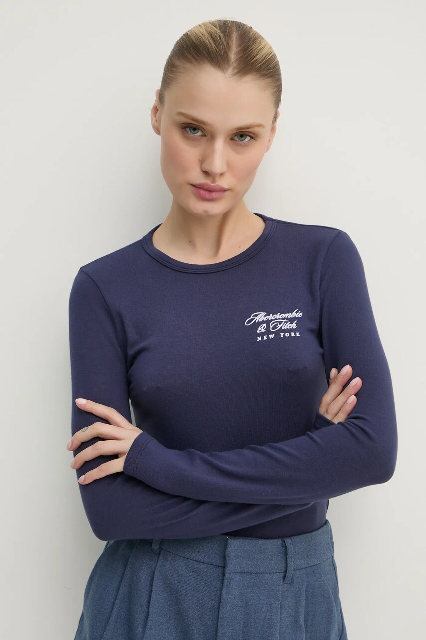 Abercrombie & Fitch longsleeve femei, culoarea albastru marin, KI157-4309