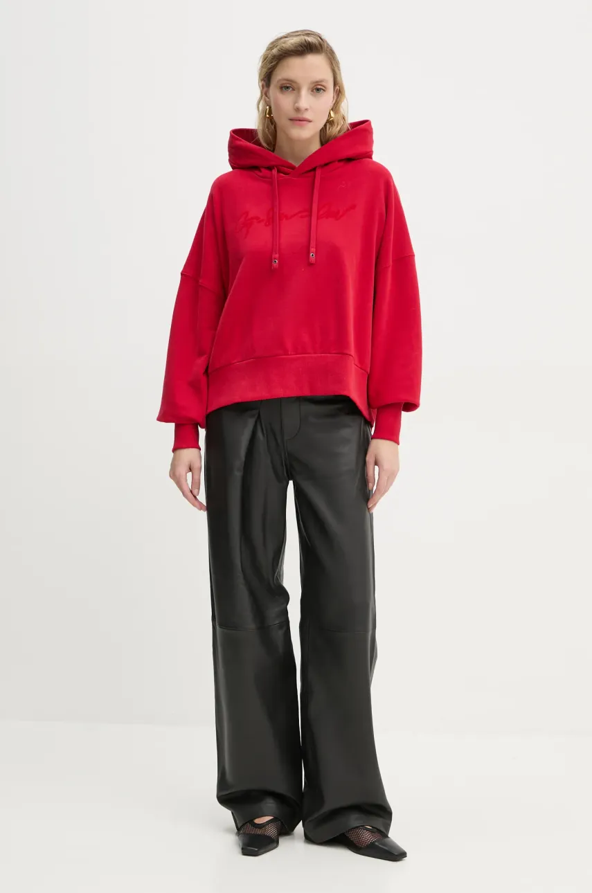 Хлопковая кофта G-Star Raw женская цвет красный с капюшоном с аппликацией D25168-D562 Хлопковая кофта G-Star Raw женская цвет красный с капюшоном с аппликацией D25168-D562