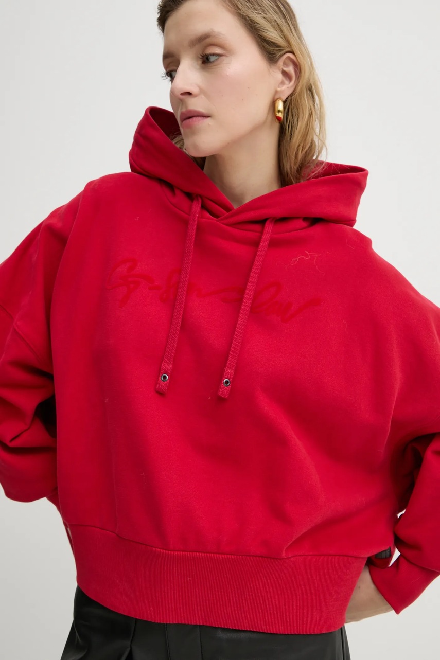 Бавовняна кофта G-Star Raw жіноча колір червоний з капюшоном з аплікацією D25168-D562 