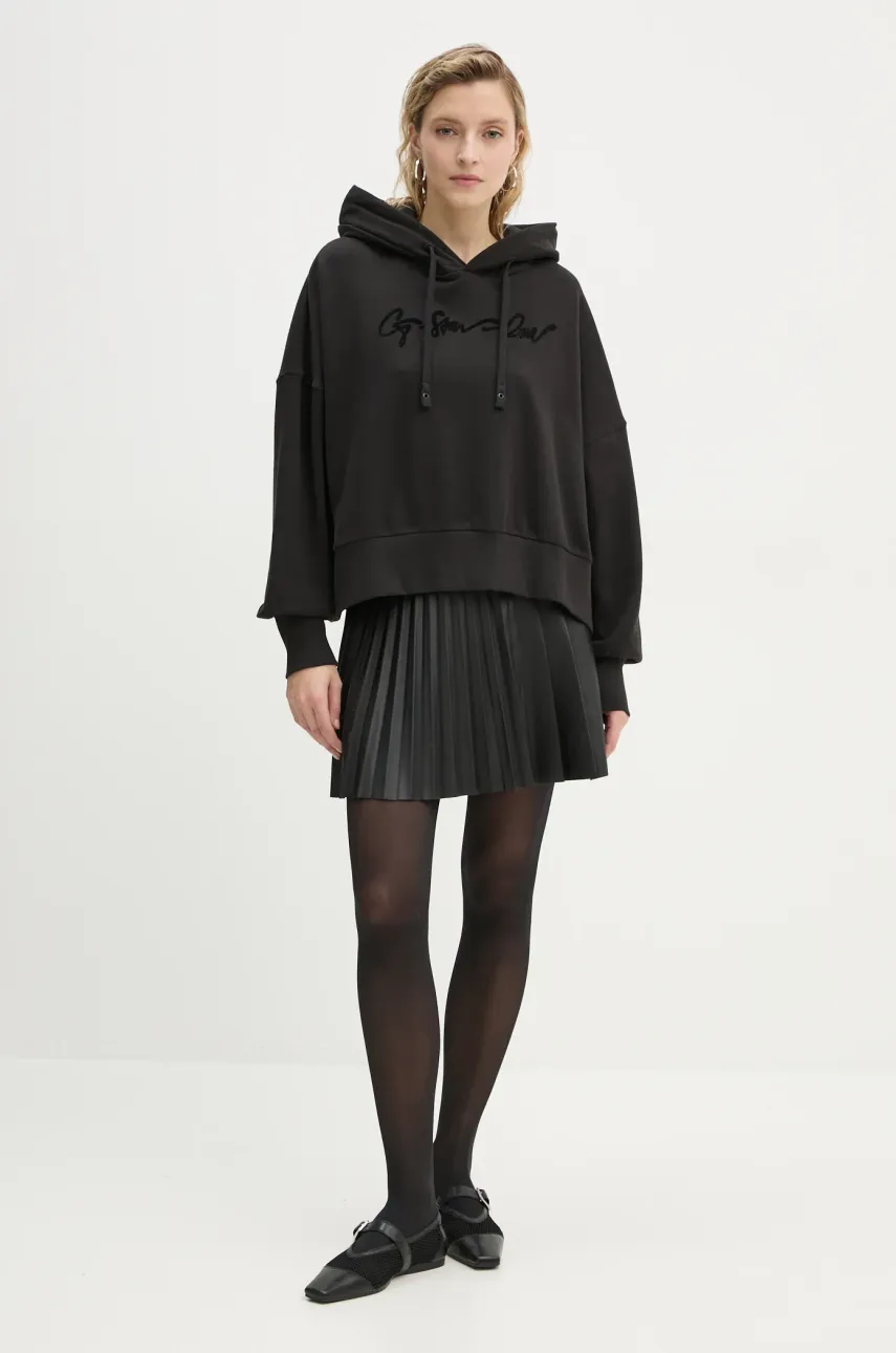 Хлопковая кофта G-Star Raw женская цвет чёрный с капюшоном с аппликацией D25168-D562 Хлопковая кофта G-Star Raw женская цвет чёрный с капюшоном с аппликацией D25168-D562