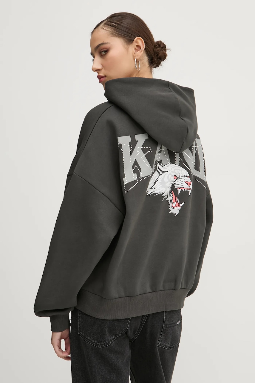 Karl Kani bluza femei, culoarea gri, cu glugă, cu imprimeu, 61210047 Karl Kani bluza femei, culoarea gri, cu glugă, cu imprimeu, 61210047