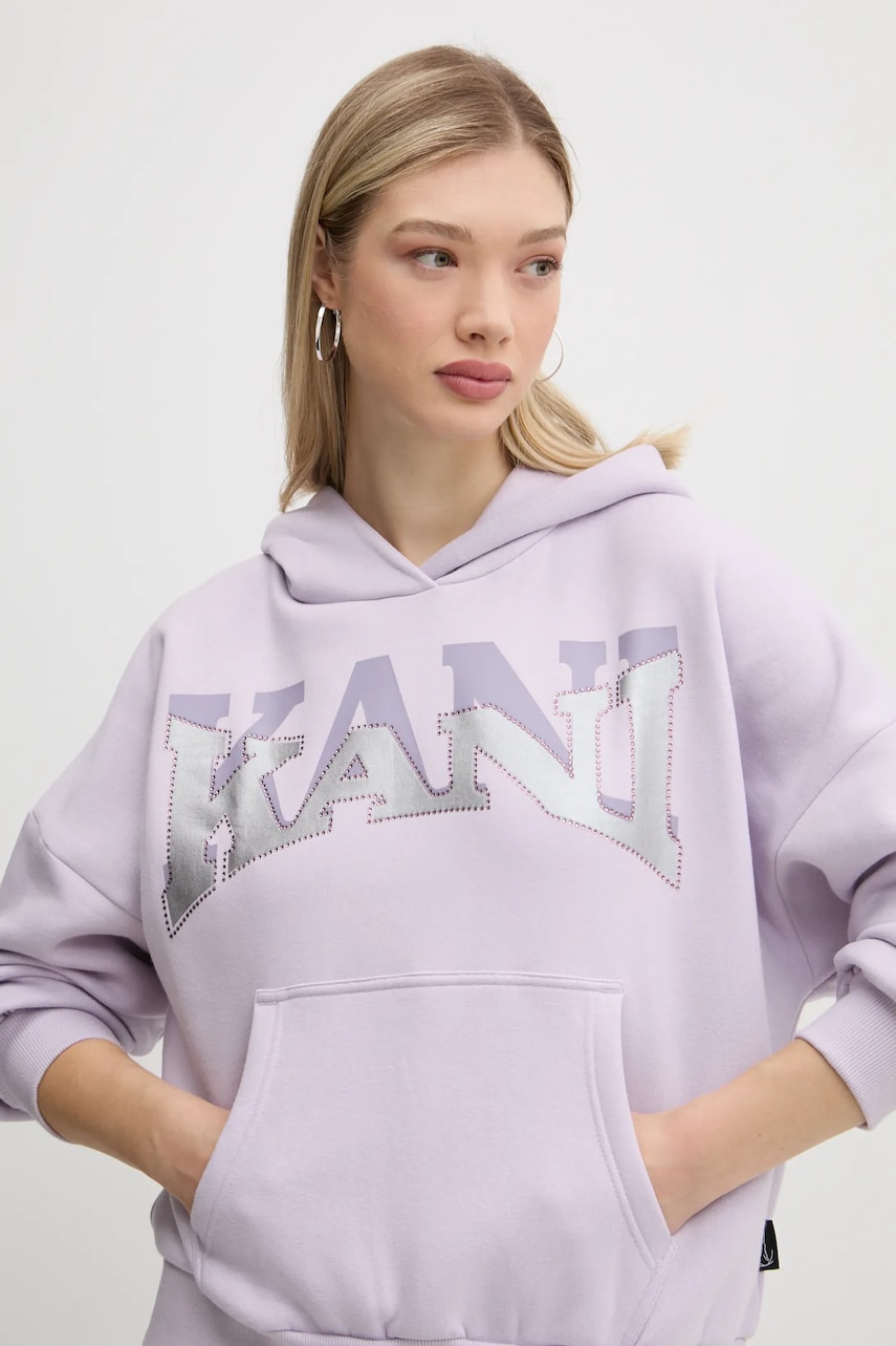 Karl Kani bluza femei, culoarea violet, cu glugă, cu imprimeu, 61210049 Karl Kani bluza femei, culoarea violet, cu glugă, cu imprimeu, 61210049