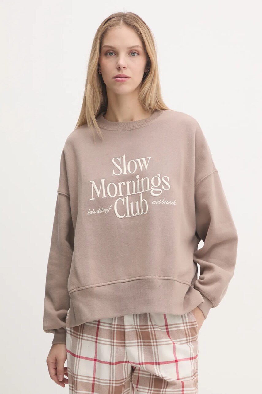 Abercrombie & Fitch bluza lounge culoarea bej, cu imprimeu, KI152-4247
