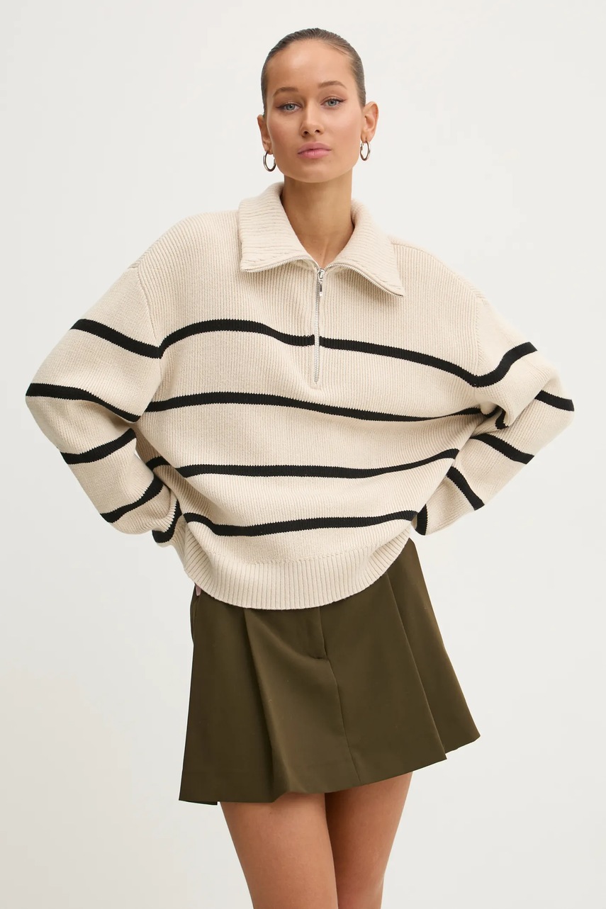 Hollister Co. pulover femei, culoarea bej, cu turtleneck, KI350-4256