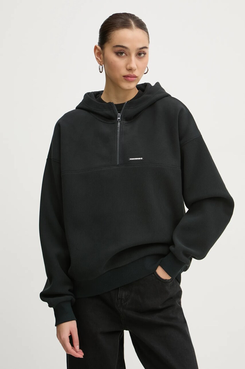 Converse hanorac fleece culoarea negru, cu gluga, neted, 10026038-A05