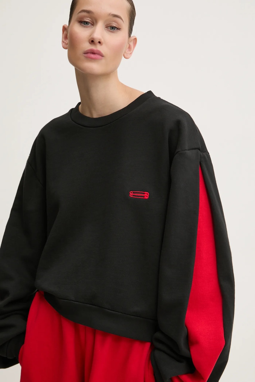 Βαμβακερή μπλούζα K+LUSHA γυναικεία, χρώμα: μαύρο, KLW55002TJF01PX φωτογραφία