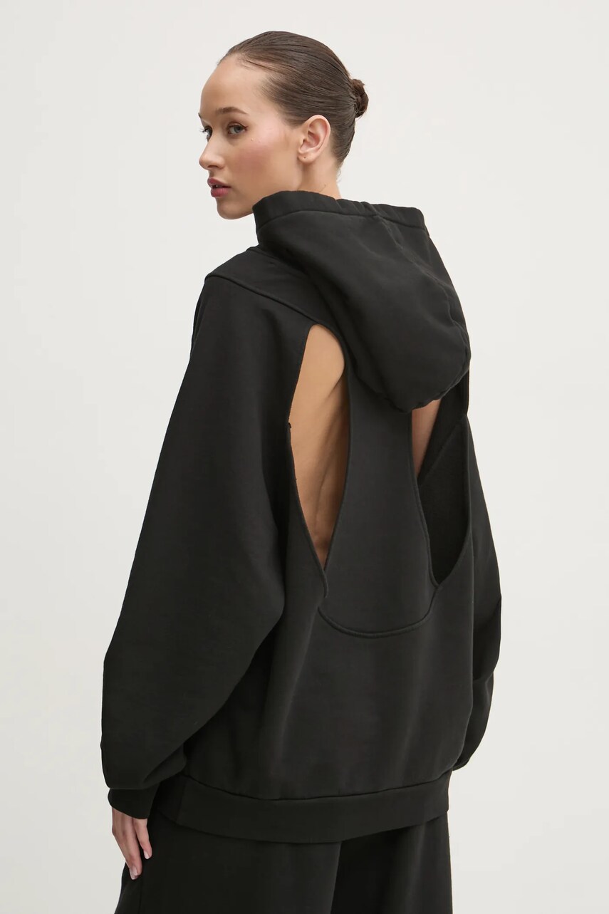 K+LUSHA hanorac de bumbac femei, culoarea negru, cu gluga, uni, KLW55001TJF01PX