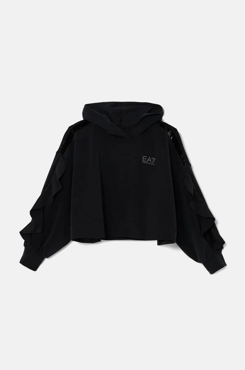 

Детски суичър EA7 Emporio Armani в черно с качулка с апликация 6DFM08 FJZBZ, Черен