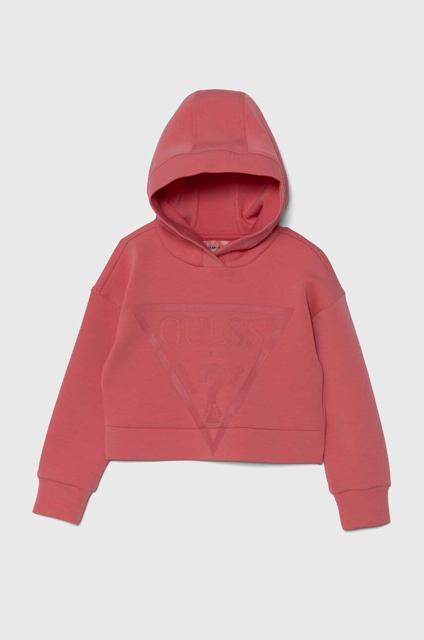 Levně Dětská mikina Guess růžová barva, s kapucí, s aplikací, J2BQ35 FL03S