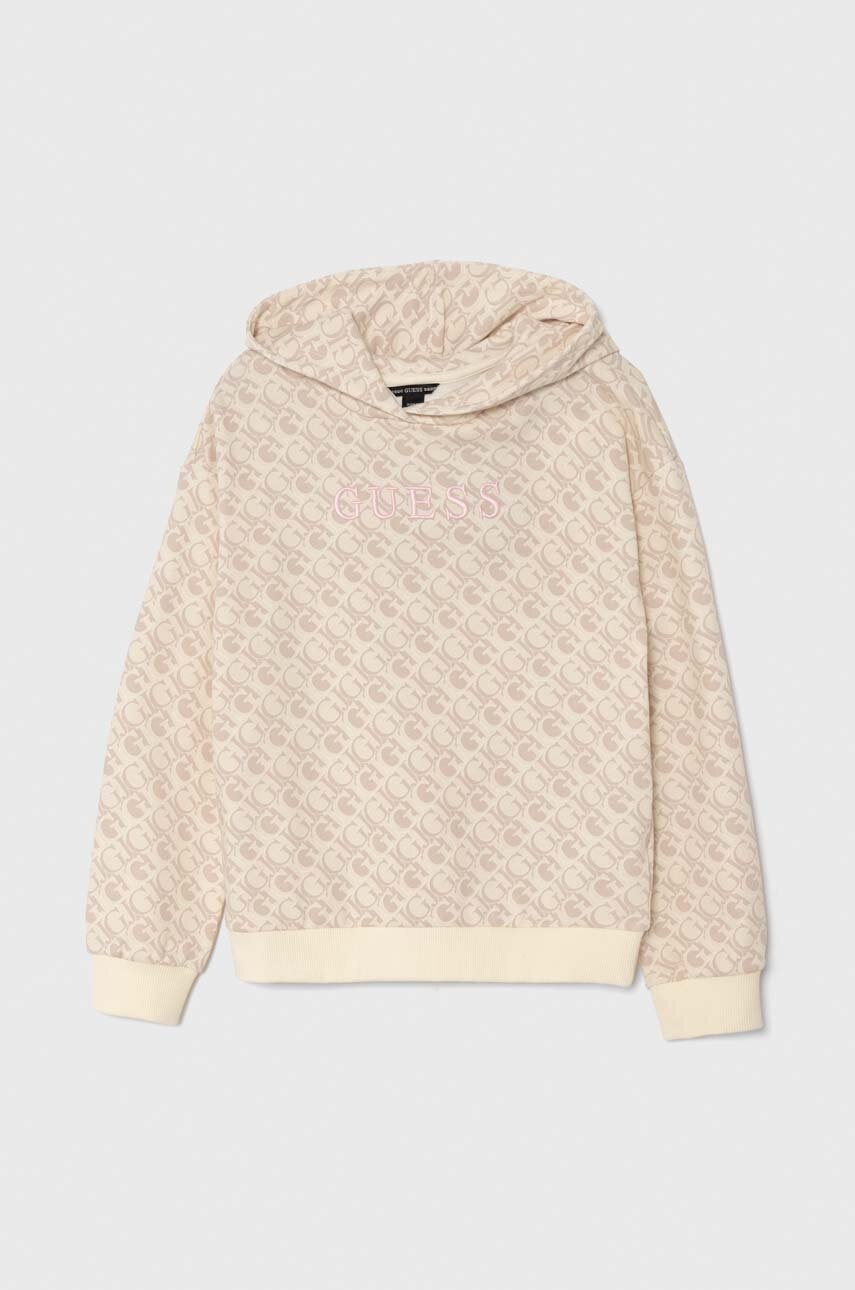 

Детски памучен суичър Guess в бежово с качулка с десен J4YQ00 KA6R4, Бежов