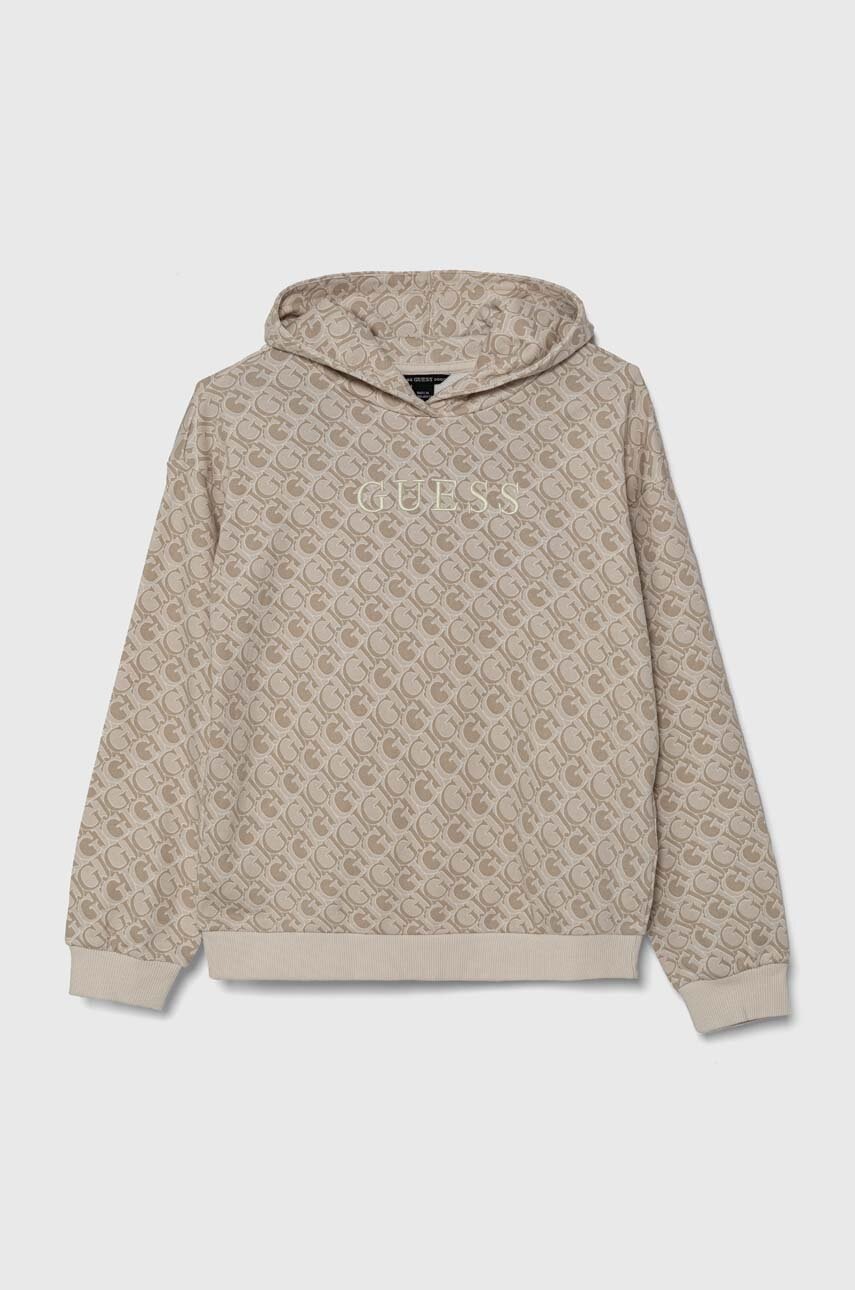 

Детски памучен суичър Guess в бежово с качулка с десен J4YQ00 KA6R4, Бежов