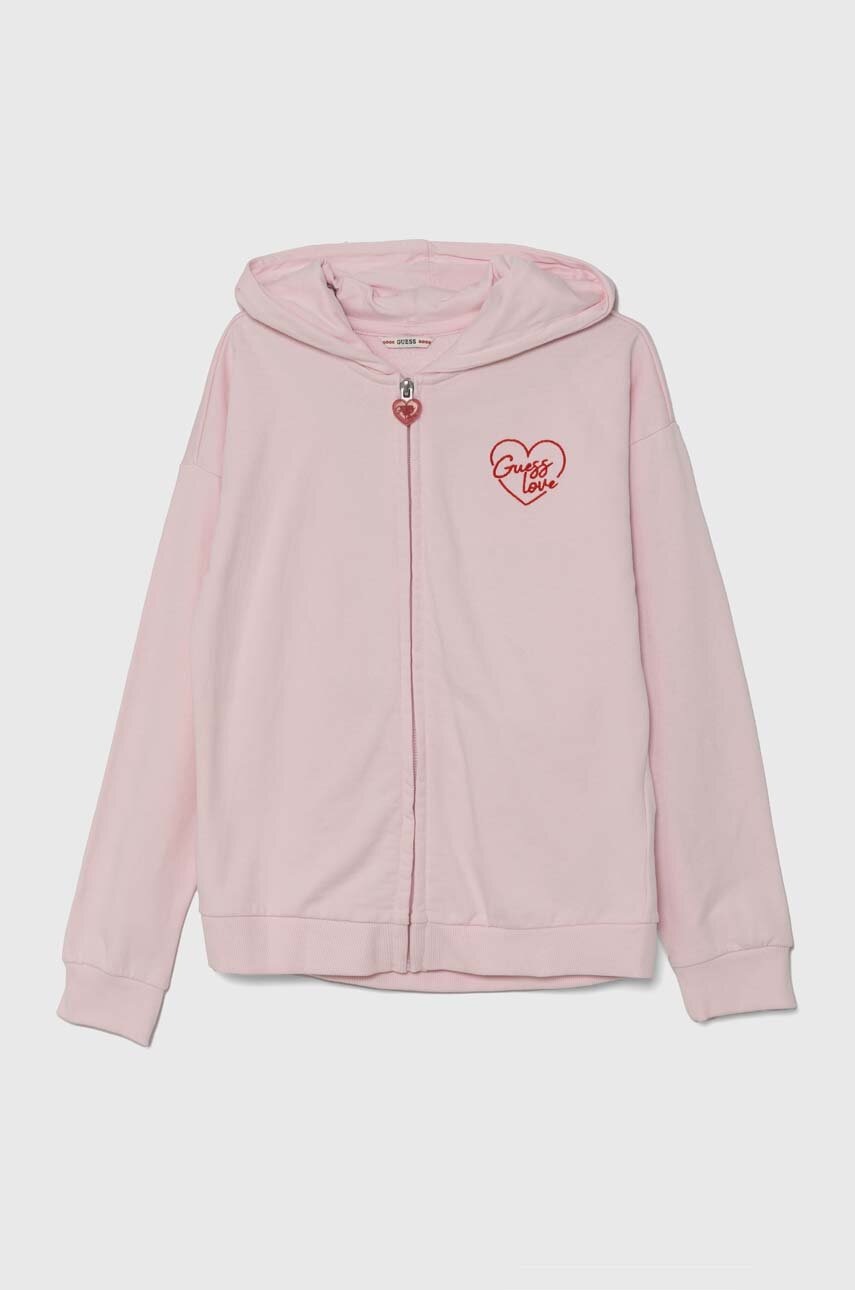 

Детски памучен суичър Guess в розово с качулка с апликация J4YQ07 KA6R3, Розов