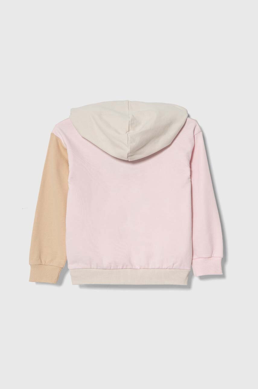 Детская хлопковая кофта Guess цвет бежевый с капюшоном с аппликацией K4YQ01 KA6R3