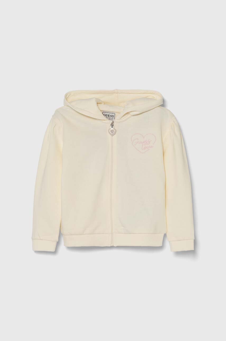 

Детски памучен суичър Guess в бежово с качулка с апликация K4YQ04 KA6R4, Бежов