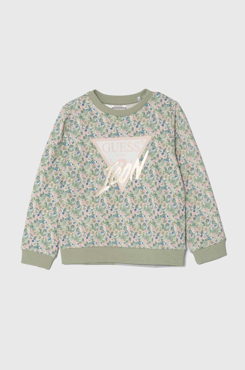 

Детски памучен суичър Guess в зелено с десен K4YQ05 KA6R3, Зелен