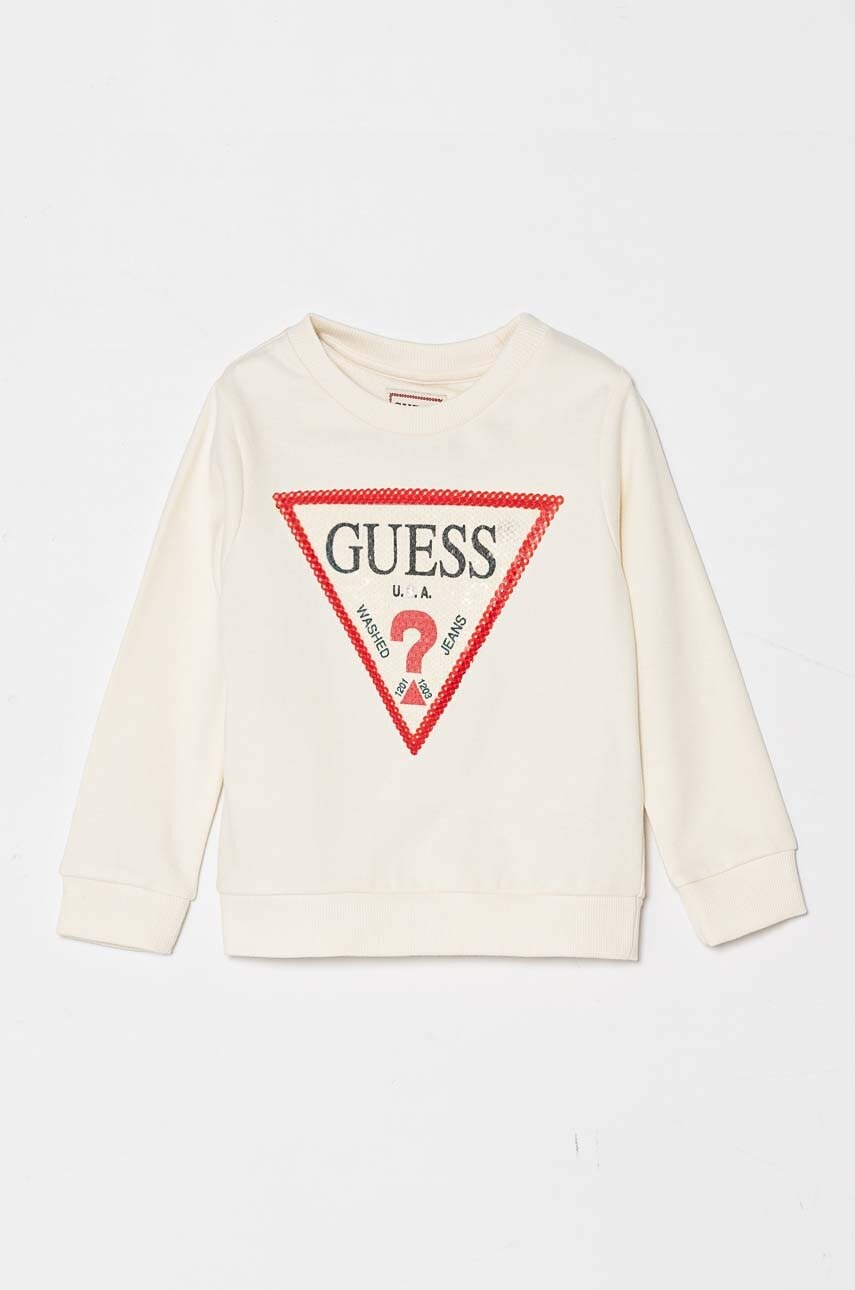 

Детски памучен суичър Guess в бежово с апликация K4YQ10 KA6R3, Бежов
