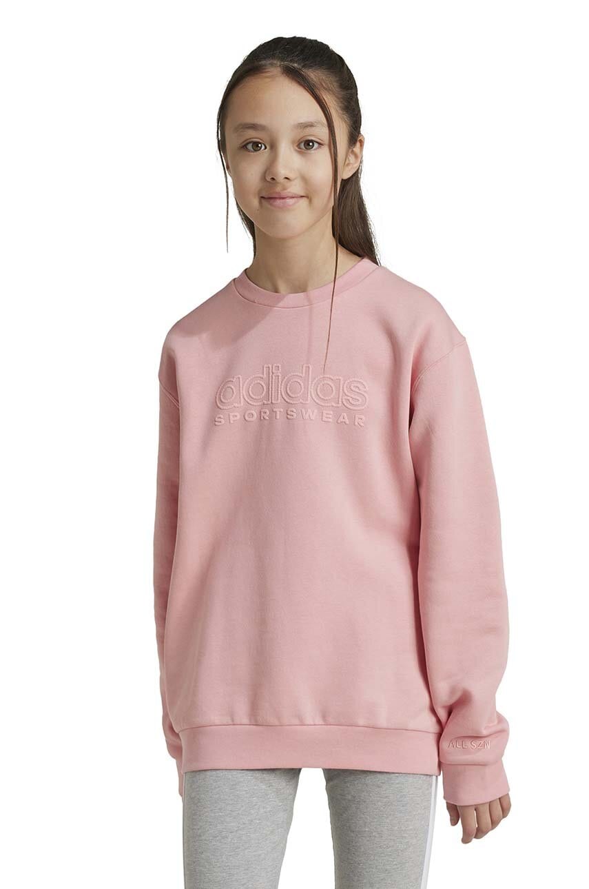adidas bluza J SZN GFX CREW culoarea roz, cu imprimeu, IV7115