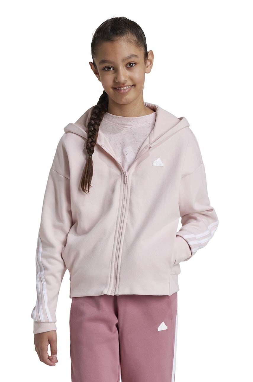 adidas bluza copii G FI 3S FZ culoarea roz, cu glugă, cu imprimeu, IX3628 adidas bluza copii G FI 3S FZ culoarea roz, cu glugă, cu imprimeu, IX3628
