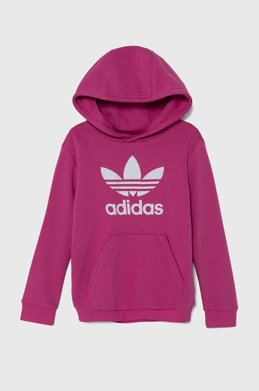 Дитяча кофта adidas Originals TREFOIL HOODIE колір рожевий з капюшоном з принтом IY7444