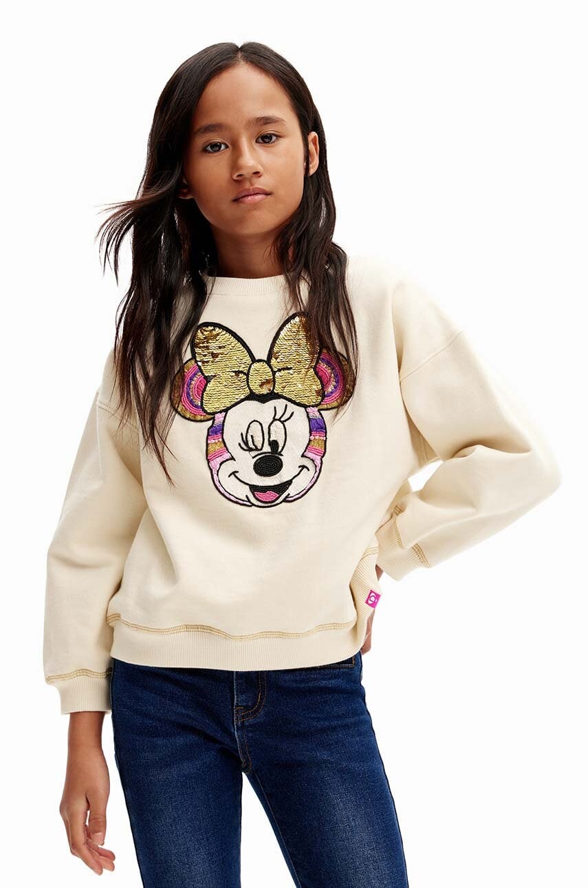 Desigual hanorac de bumbac pentru copii MICKEY MOUSE culoarea bej, cu imprimeu, 24WGSK07