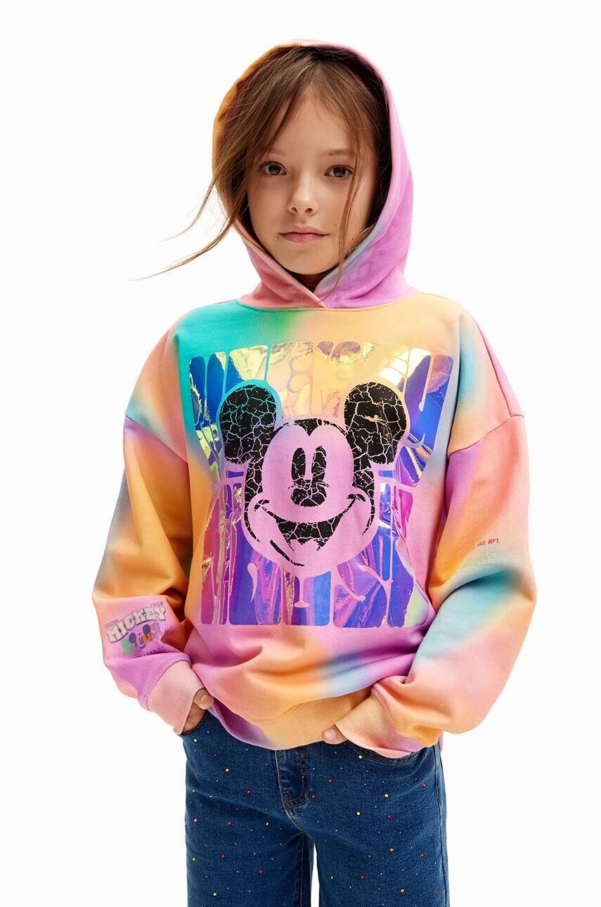 Desigual hanorac de bumbac pentru copii MICKEY MOUSE cu glugă, modelator, 24WGSK05